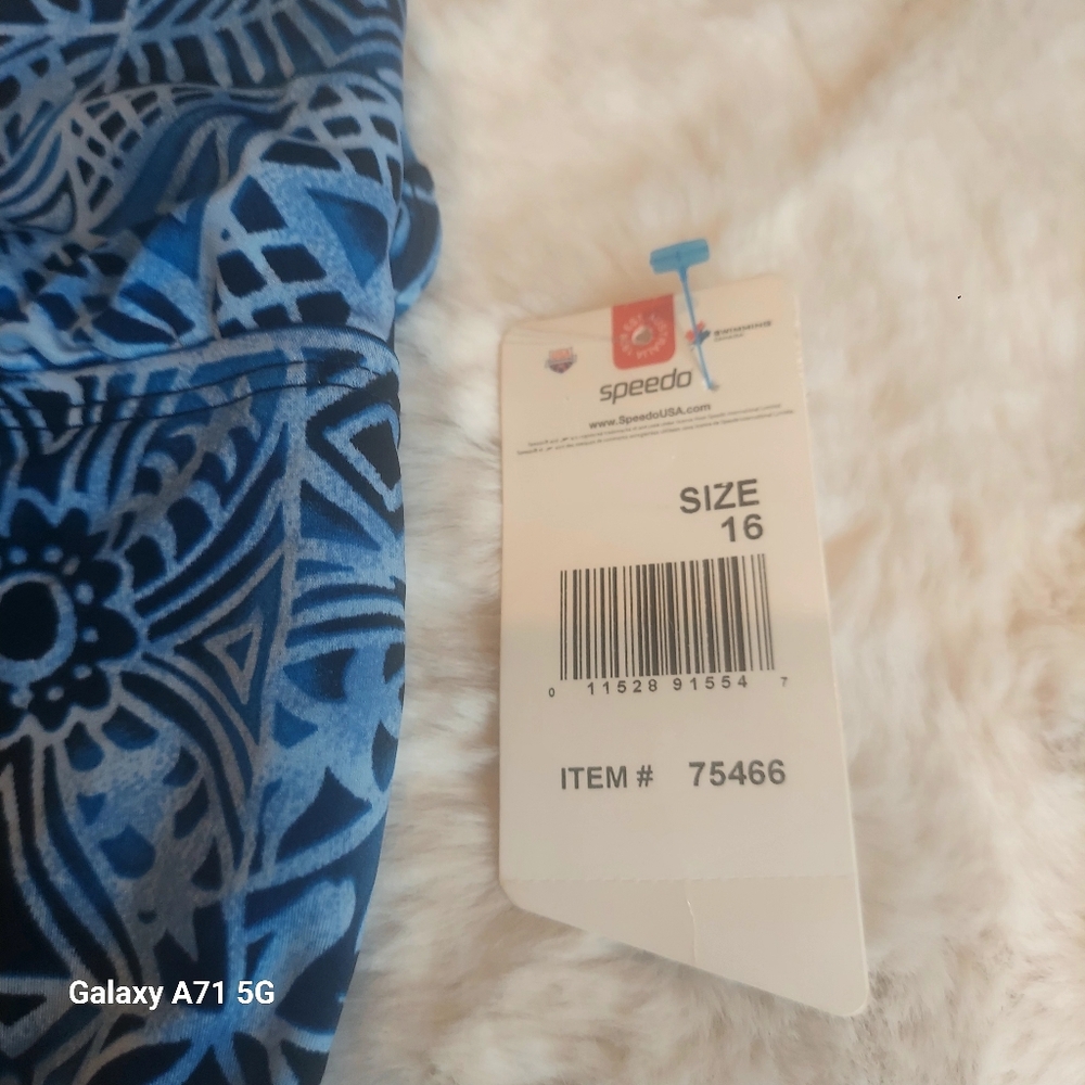 NWT Speedo Halter Tank Bathing Suit Blue Black  Print Sz 16 - Picture 7 of 14